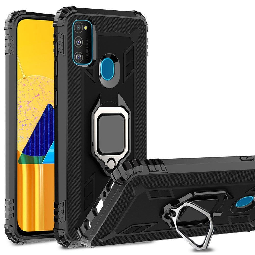 Finger Ring Kickstand Shockproof TPU Cell Phone Case for Samsung Galaxy M30s/M21 - Black