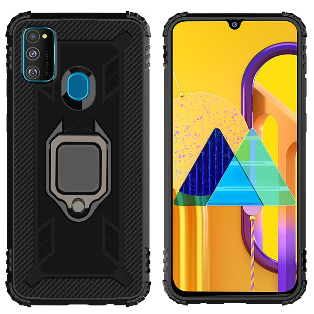 Finger Ring Kickstand Shockproof TPU Cell Phone Case for Samsung Galaxy M30s/M21 - Black