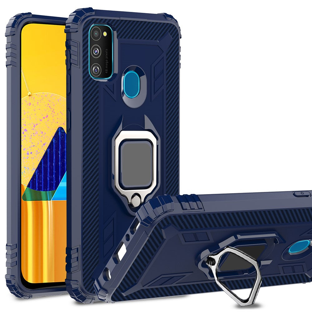 Finger Ring Kickstand Shockproof TPU Cell Phone Case for Samsung Galaxy M30s/M21 - Blue