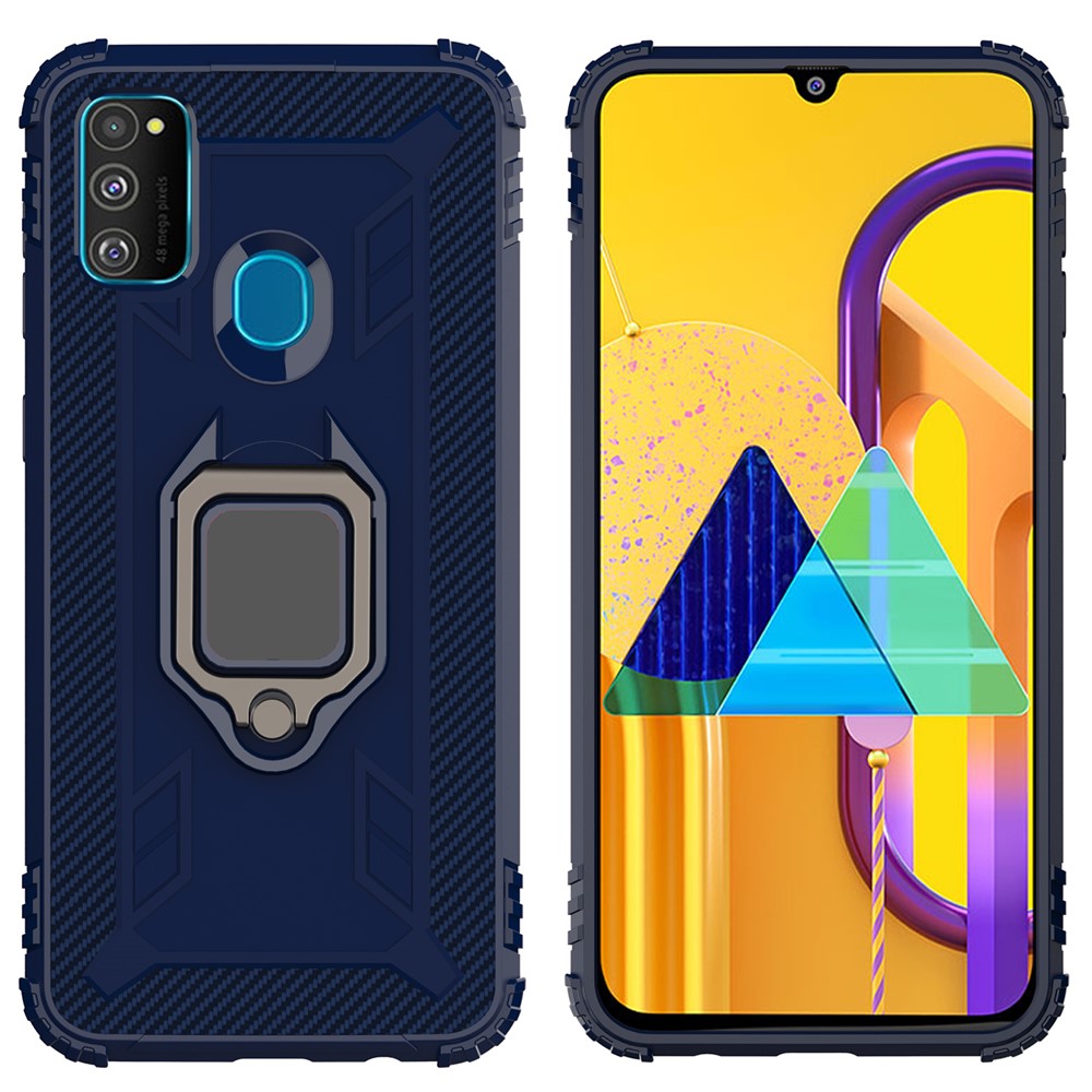 Finger Ring Kickstand Shockproof TPU Cell Phone Case for Samsung Galaxy M30s/M21 - Blue