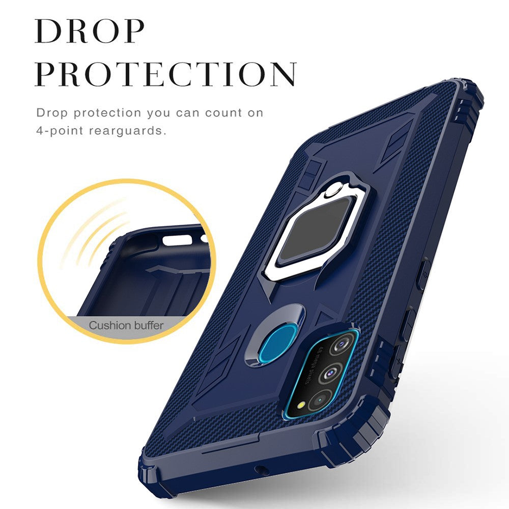 Finger Ring Kickstand Shockproof TPU Cell Phone Case for Samsung Galaxy M30s/M21 - Blue
