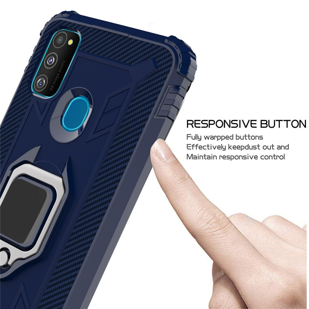 Finger Ring Kickstand Shockproof TPU Cell Phone Case for Samsung Galaxy M30s/M21 - Blue