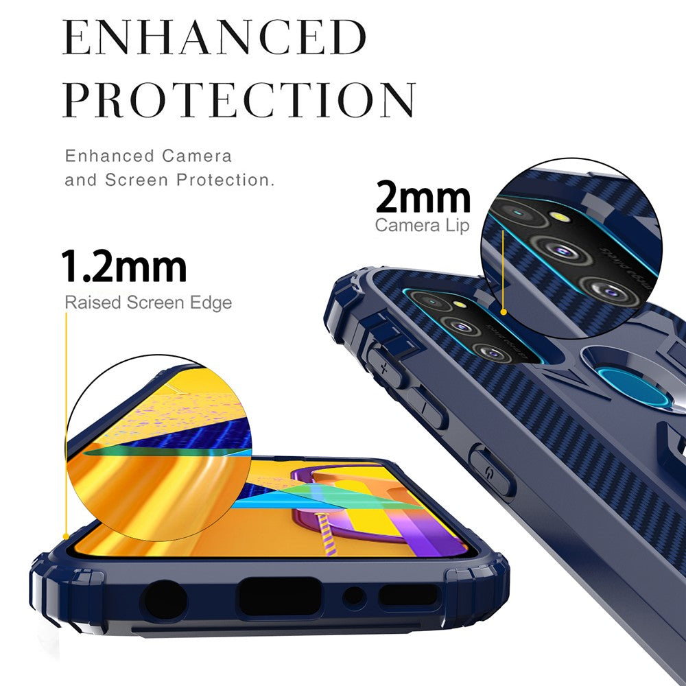 Finger Ring Kickstand Shockproof TPU Cell Phone Case for Samsung Galaxy M30s/M21 - Blue