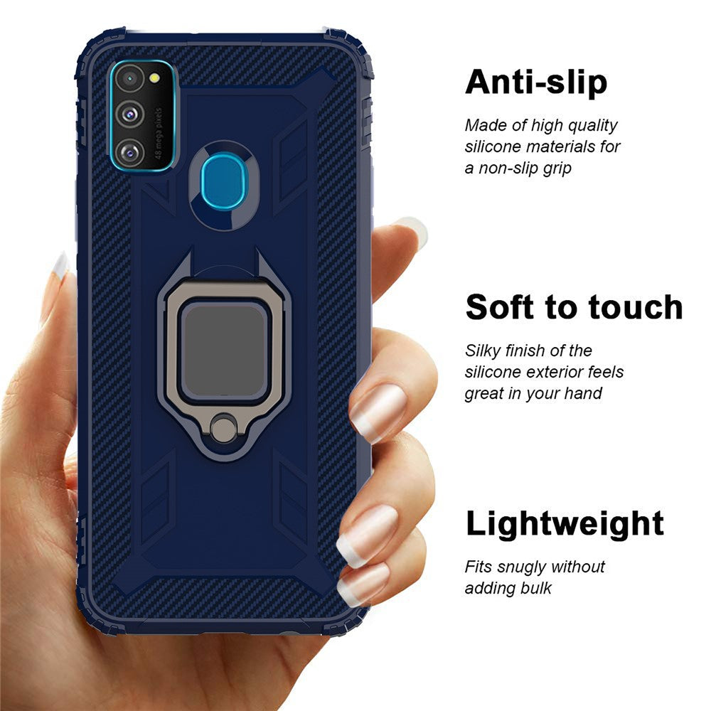 Finger Ring Kickstand Shockproof TPU Cell Phone Case for Samsung Galaxy M30s/M21 - Blue
