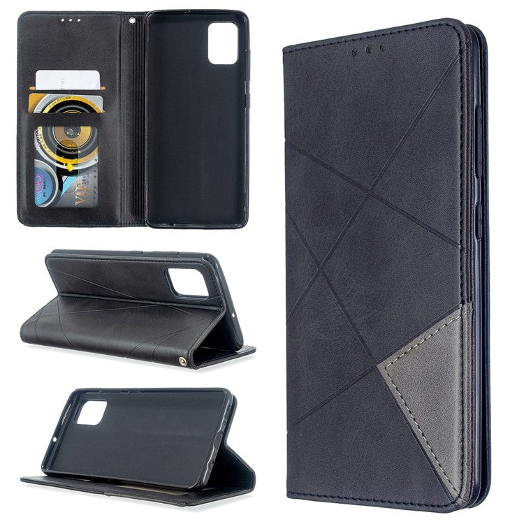 Geometric Pattern Leather Stand Case with Card Slots for Samsung Galaxy A51 - Black