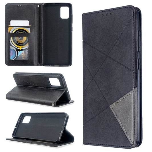 Geometric Pattern Leather Stand Case with Card Slots for Samsung Galaxy A51 - Black