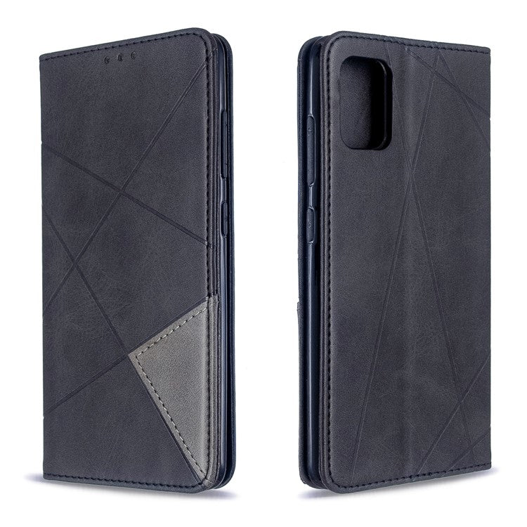 Geometric Pattern Leather Stand Case with Card Slots for Samsung Galaxy A51 - Black