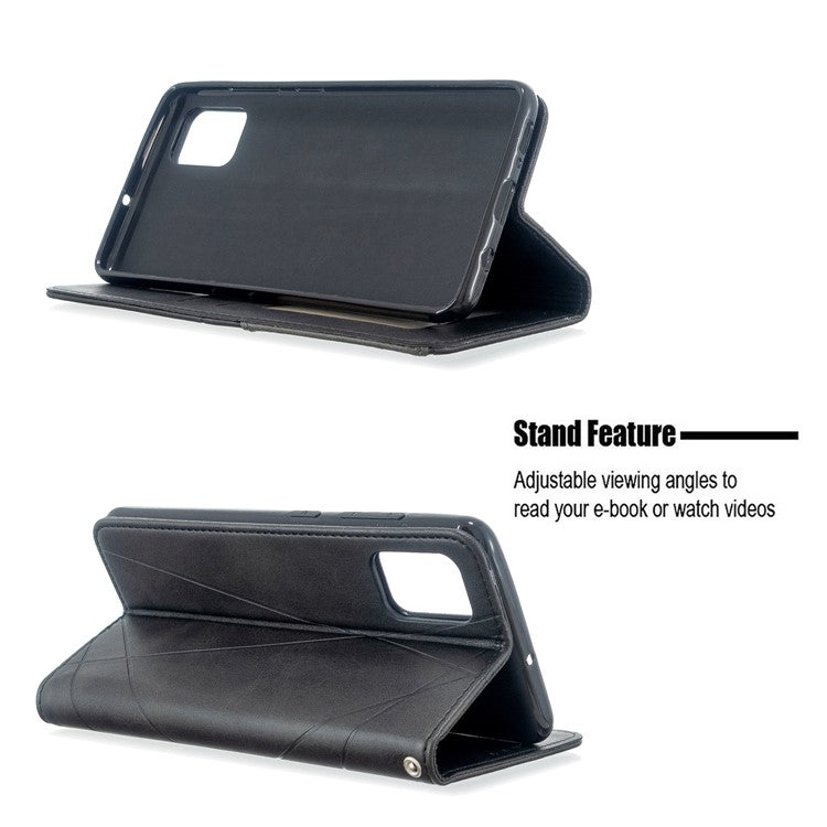 Geometric Pattern Leather Stand Case with Card Slots for Samsung Galaxy A51 - Black