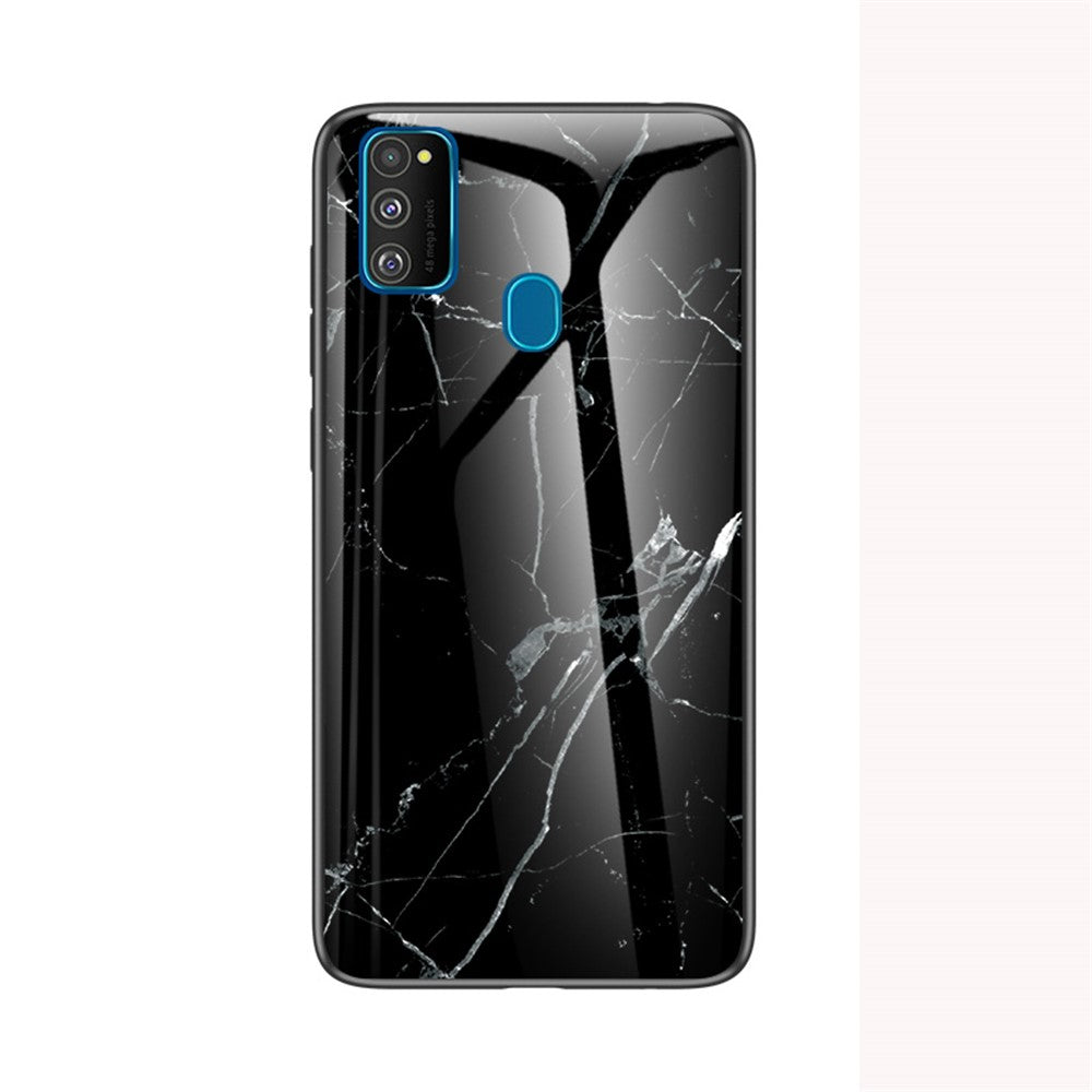 Marble Grain Pattern Tempered Glass PC + TPU Combo Case for Samsung Galaxy M30s/M21 - Black