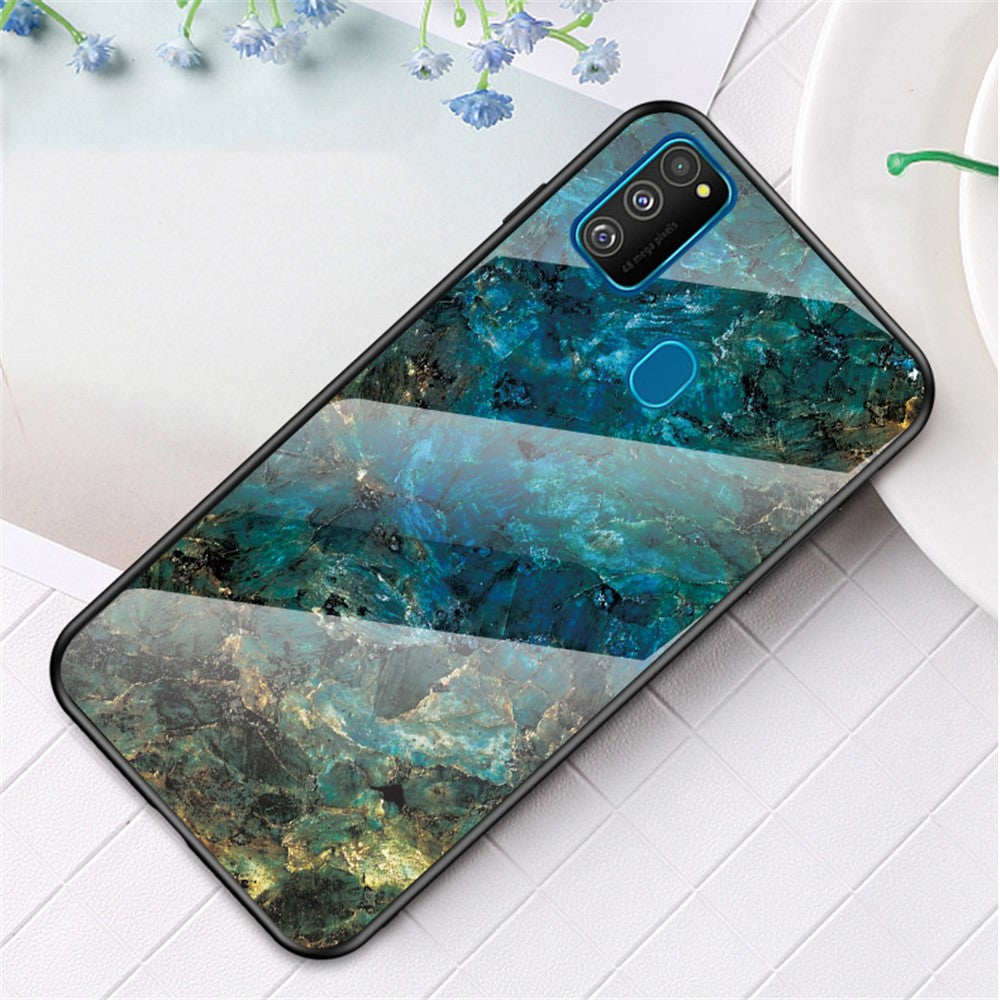 Marble Grain Pattern Tempered Glass PC + TPU Combo Case for Samsung Galaxy M30s/M21 - Emerald