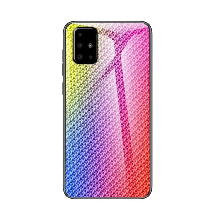 Carbon Fiber Texture Tempered Glass + PC + TPU Combo Casing for Samsung Galaxy A51 - Colorful Fiber