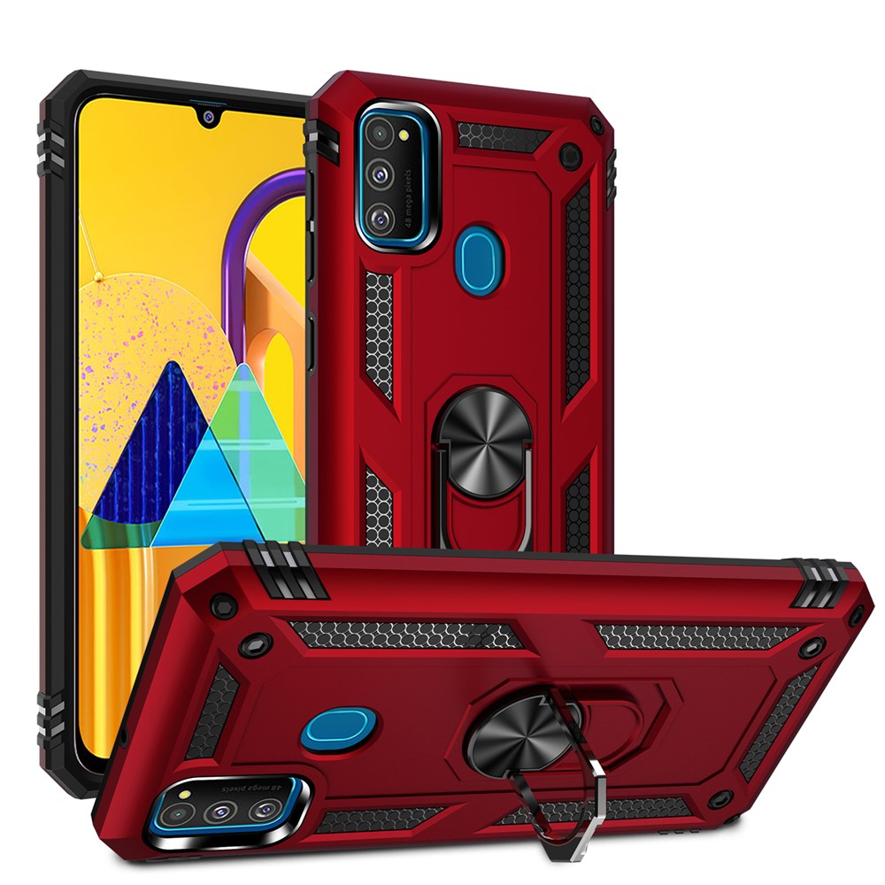 Hybrid PC TPU Kickstand Armor Phone Shell for Samsung Galaxy M30s / M21 - Red
