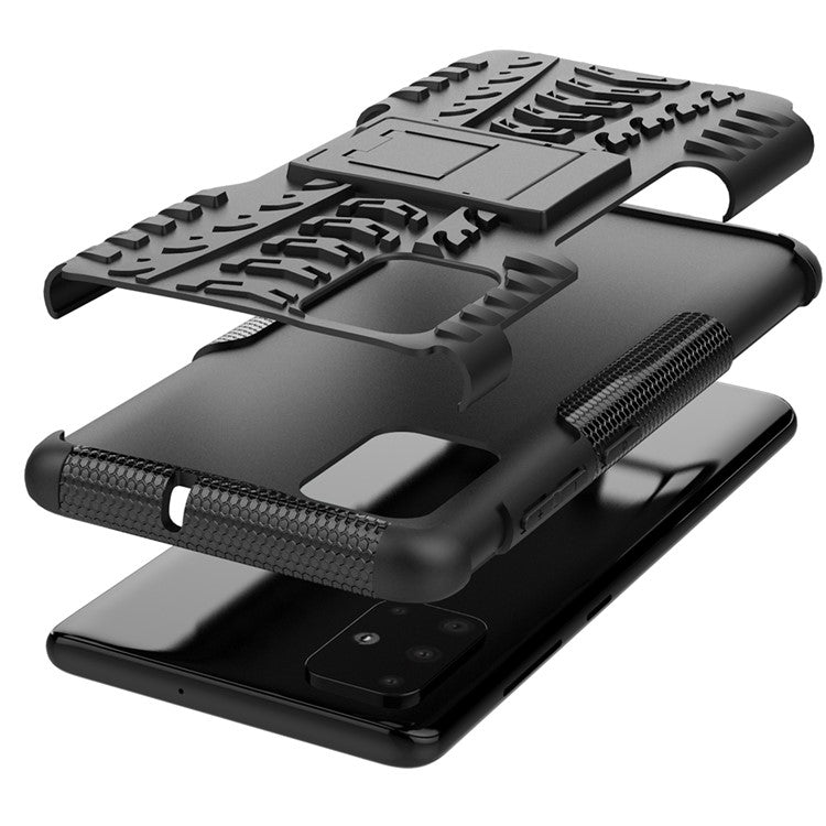 Anti-slip PC + TPU Hybrid Case with Kickstand for Samsung Galaxy A71 - Black