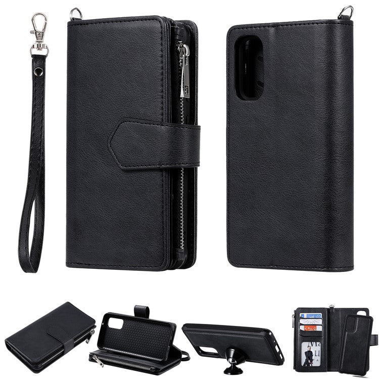 Magnetic KT Leather Series-3 Detachable 2-in-1 Zipper Wallet Stand Leather Case for Samsung Galaxy S20 4G/S20 5G - Black