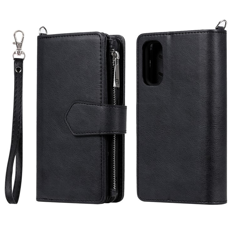 Magnetic KT Leather Series-3 Detachable 2-in-1 Zipper Wallet Stand Leather Case for Samsung Galaxy S20 4G/S20 5G - Black