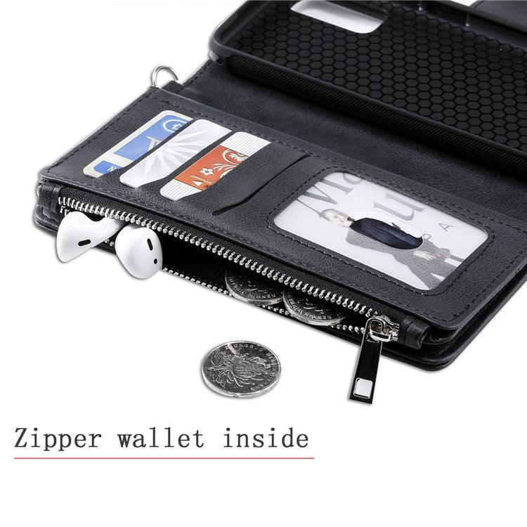Magnetic KT Leather Series-3 Detachable 2-in-1 Zipper Wallet Stand Leather Case for Samsung Galaxy S20 4G/S20 5G - Black