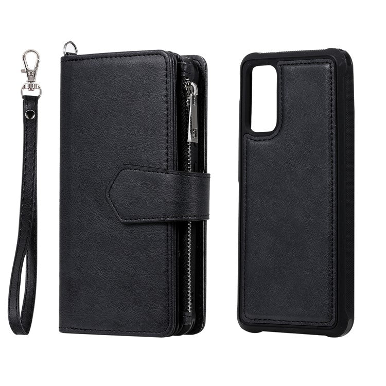 Magnetic KT Leather Series-3 Detachable 2-in-1 Zipper Wallet Stand Leather Case for Samsung Galaxy S20 4G/S20 5G - Black