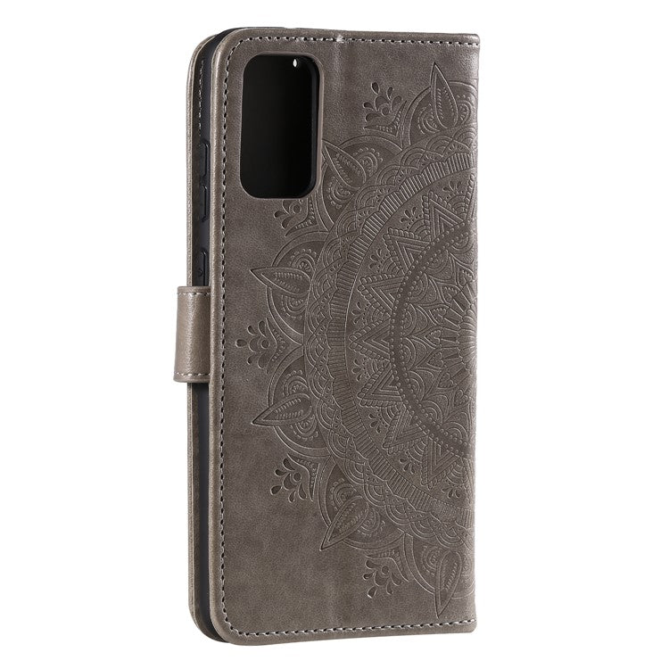 Imprint Flower Leather Wallet Phone Cover for Samsung Galaxy A41 - Grey