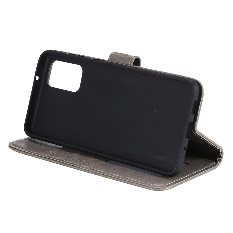 Imprint Flower Leather Wallet Phone Cover for Samsung Galaxy A41 - Grey