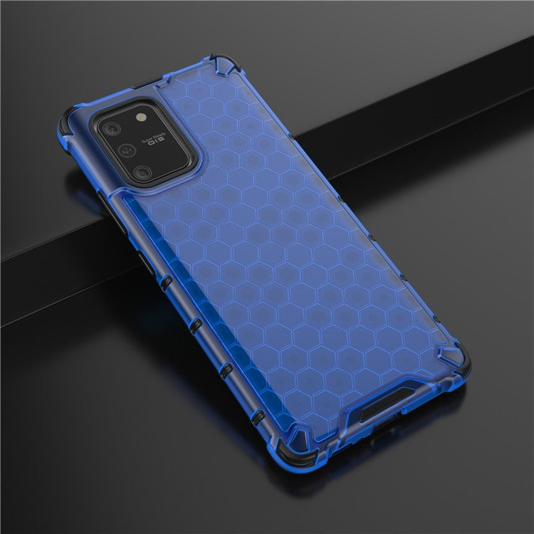 Honeycomb Pattern Shock-proof TPU + PC Hybrid Back Case for Samsung Galaxy A91/S10 Lite - Blue