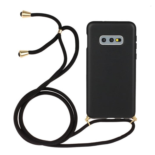 Natural Wheat Straw Soft TPU Phone Shell with Multi-function Strap for Samsung Galaxy S10E - Black