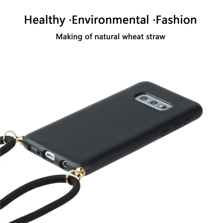 Natural Wheat Straw Soft TPU Phone Shell with Multi-function Strap for Samsung Galaxy S10E - Black