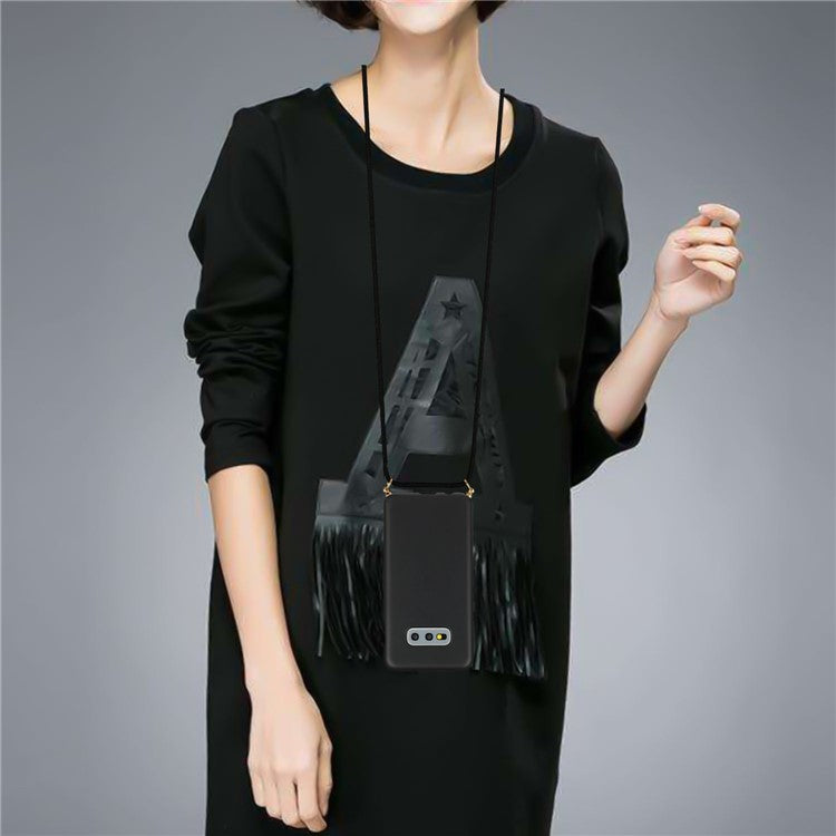 Natural Wheat Straw Soft TPU Phone Shell with Multi-function Strap for Samsung Galaxy S10E - Black