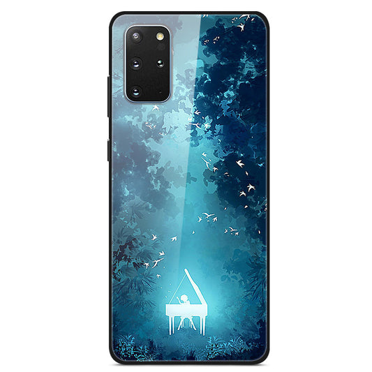 Pattern Printing Glass + TPU + PC Combo Shell Case for Samsung Galaxy S20 Plus/S20 Plus 5G/S20 Plus 5G - Forest Piano