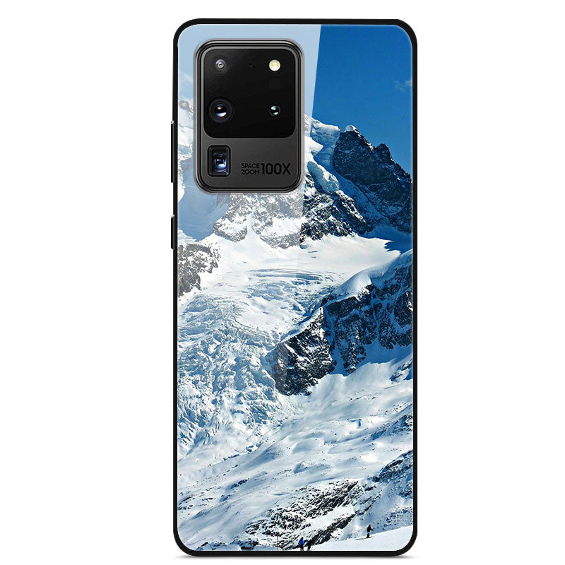 Pattern Printing Glass + TPU + PC Combo Casing Cover for Samsung Galaxy S20 Ultra - Snow Mountain
