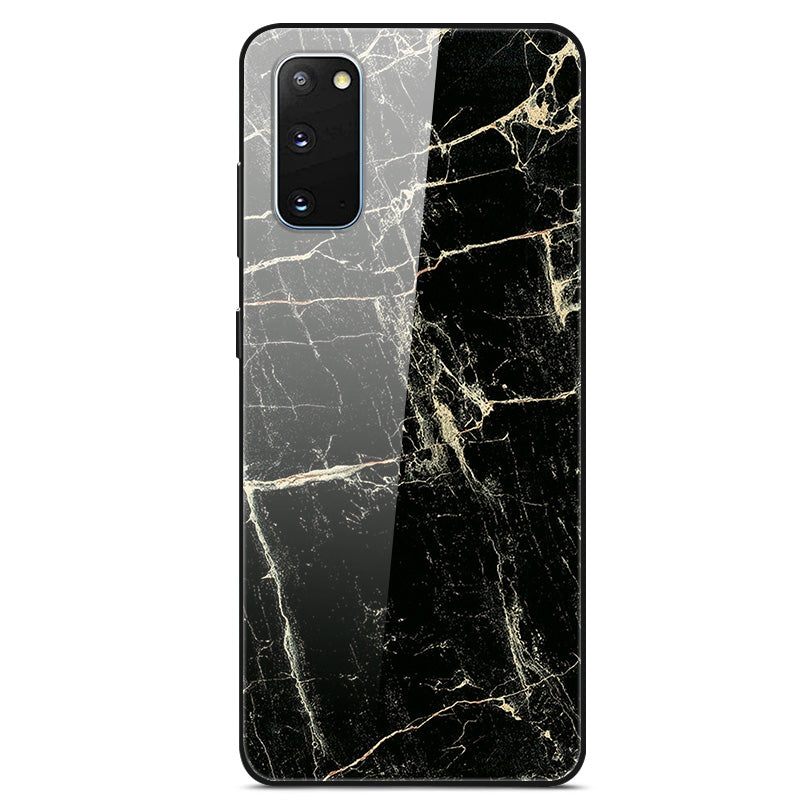 Pattern Printing Glass Back + TPU Hybrid Protective Case for Samsung Galaxy S20 4G/S20 5G - Gold/Black/White