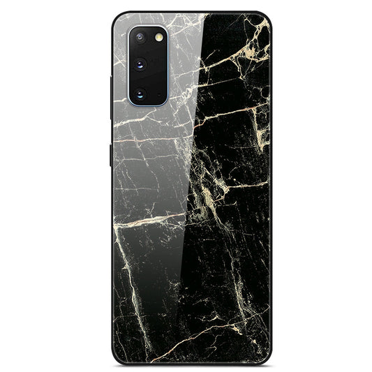 Pattern Printing Glass Back + TPU Hybrid Protective Case for Samsung Galaxy S20 4G/S20 5G - Gold/Black/White
