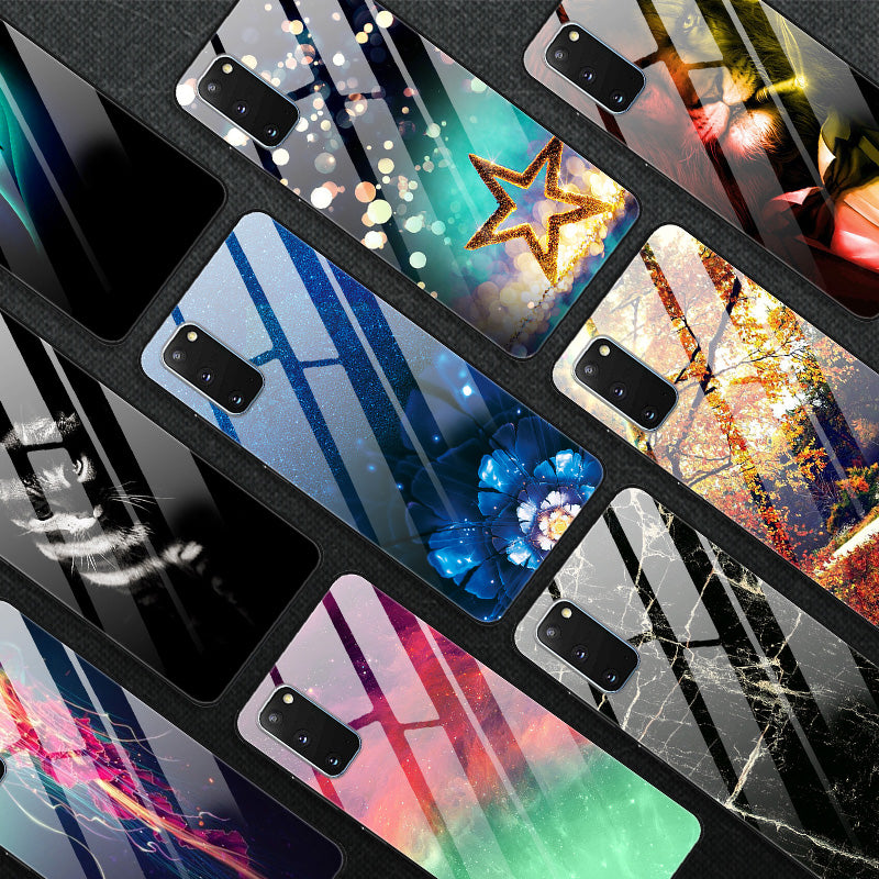 Pattern Printing Glass Back + TPU Hybrid Protective Case for Samsung Galaxy S20 4G/S20 5G - Gold/Black/White
