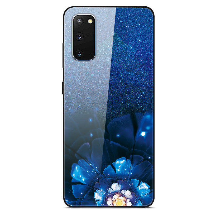 Pattern Printing Glass Back + TPU Hybrid Protective Case for Samsung Galaxy S20 4G/S20 5G - Blue Flower