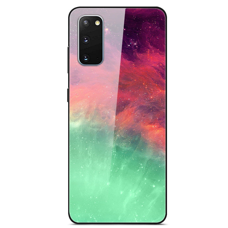 Pattern Printing Glass Back + TPU Hybrid Protective Case for Samsung Galaxy S20 4G/S20 5G - Green/Red