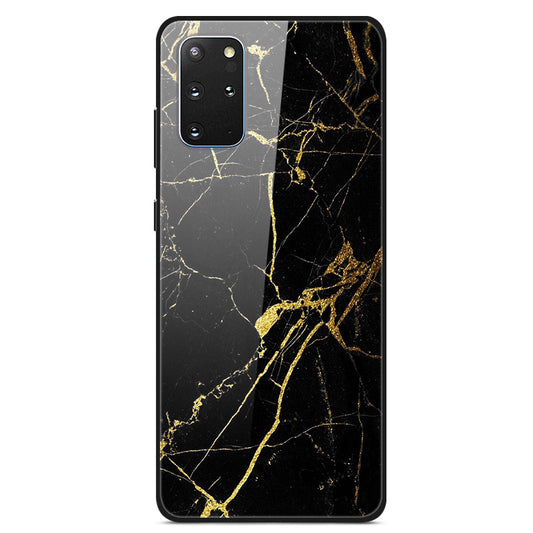 Pattern Printing Tempered Glass + PC + TPU Protector Cover for Samsung Galaxy S20 Plus - Gold Grain