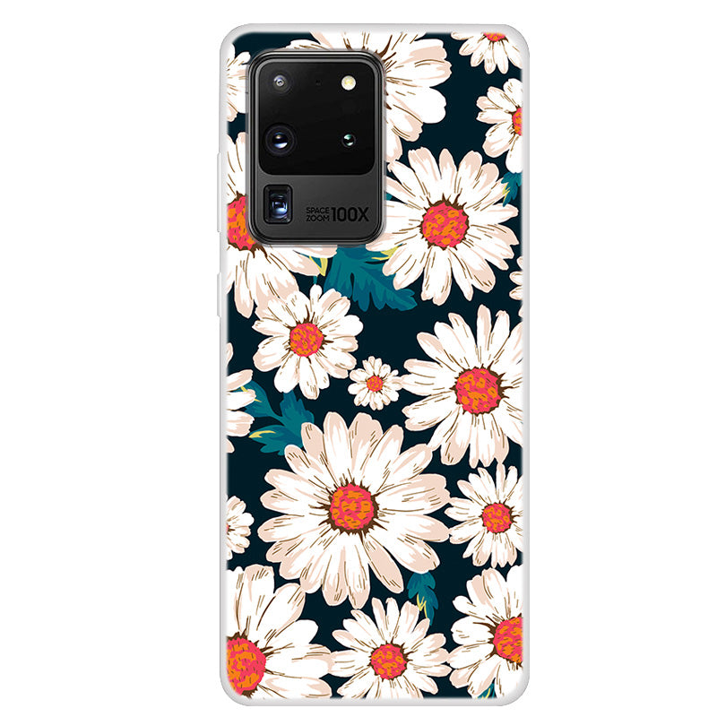 Pattern Printing Soft TPU Shell Phone Cover for Samsung Galaxy S20 Ultra - White Flower
