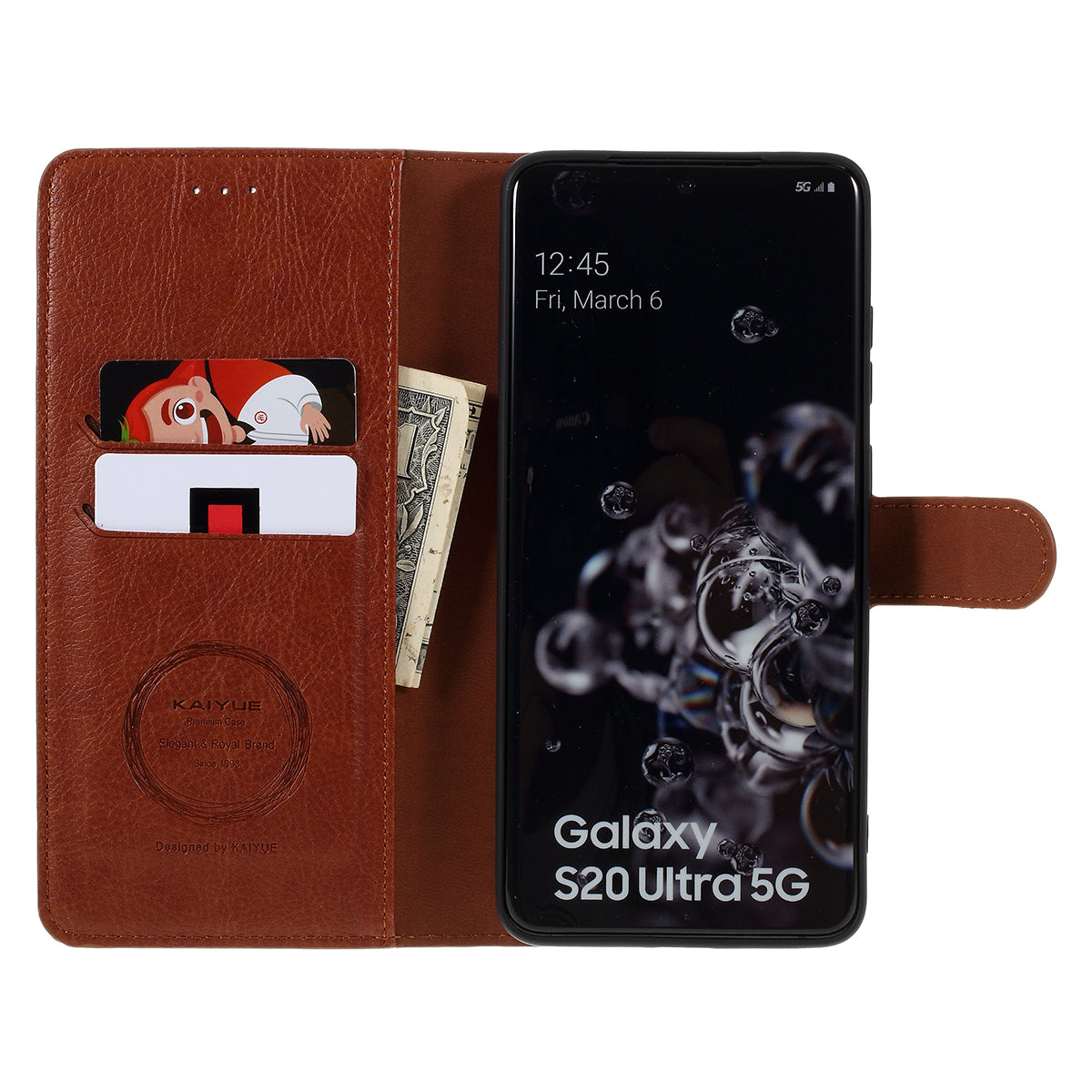 KAIYUE Wallet Leather Stand Case for Samsung Galaxy S20 Ultra - Brown