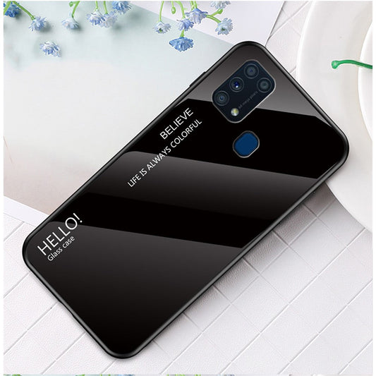 Gradient Color Tempered Glass + PC + TPU Hybrid Case for Samsung Galaxy M31 - Black