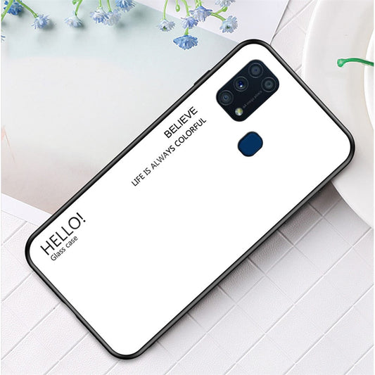 Gradient Color Tempered Glass + PC + TPU Hybrid Case for Samsung Galaxy M31 - White