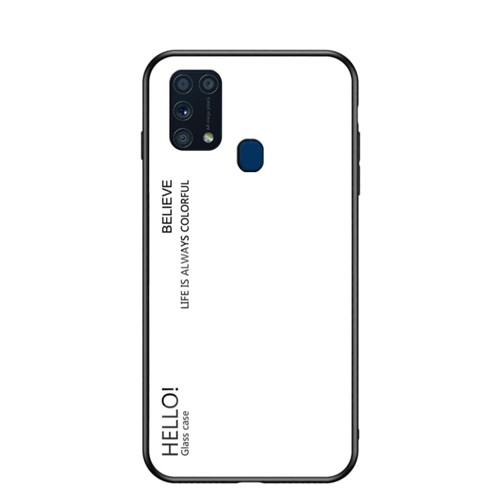 Gradient Color Tempered Glass + PC + TPU Hybrid Case for Samsung Galaxy M31 - White