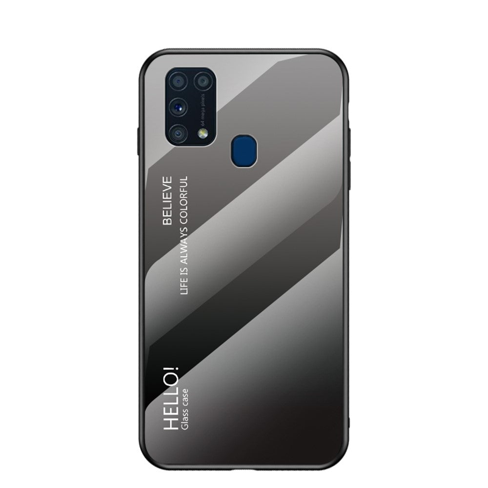Gradient Color Tempered Glass + PC + TPU Hybrid Case for Samsung Galaxy M31 - Grey