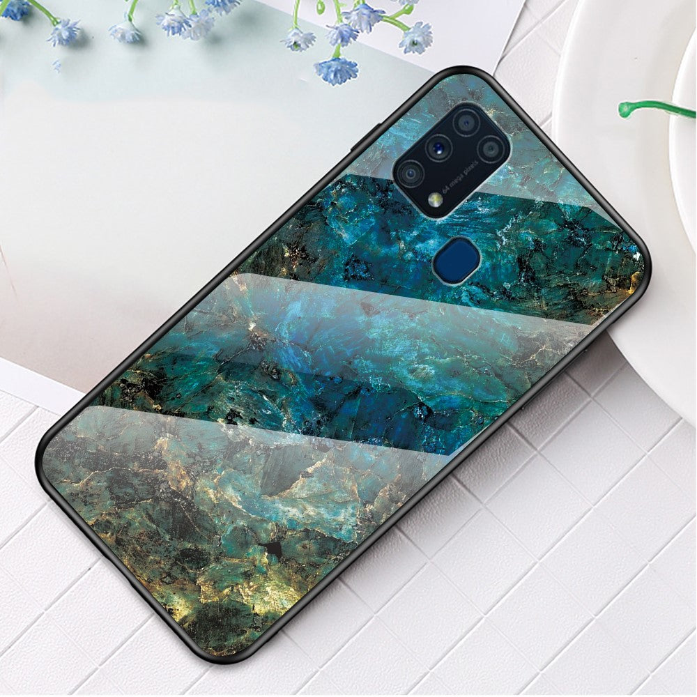 Marble Texture Tempered Glass + PC + TPU Hybrid Case for Samsung Galaxy M31 - Emerald