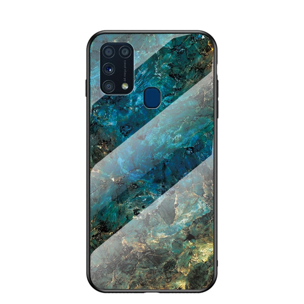 Marble Texture Tempered Glass + PC + TPU Hybrid Case for Samsung Galaxy M31 - Emerald