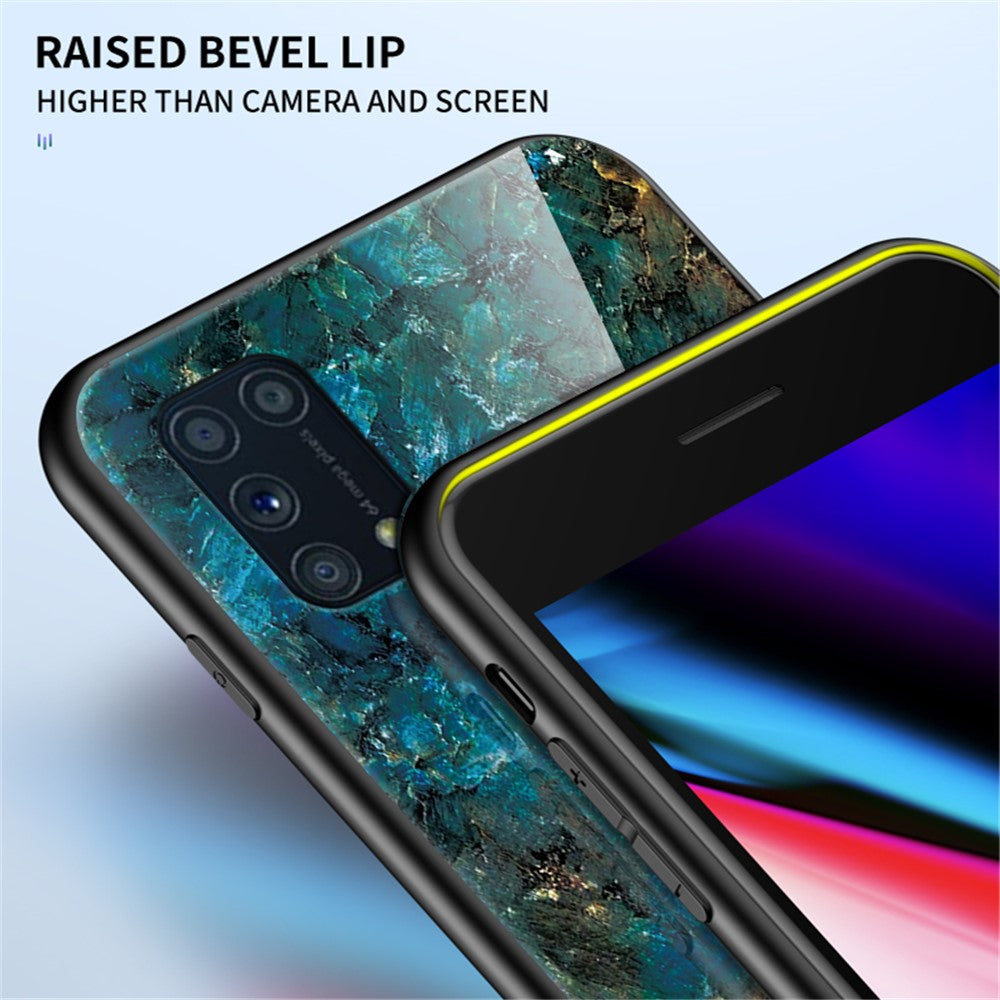 Marble Texture Tempered Glass + PC + TPU Hybrid Case for Samsung Galaxy M31 - Emerald