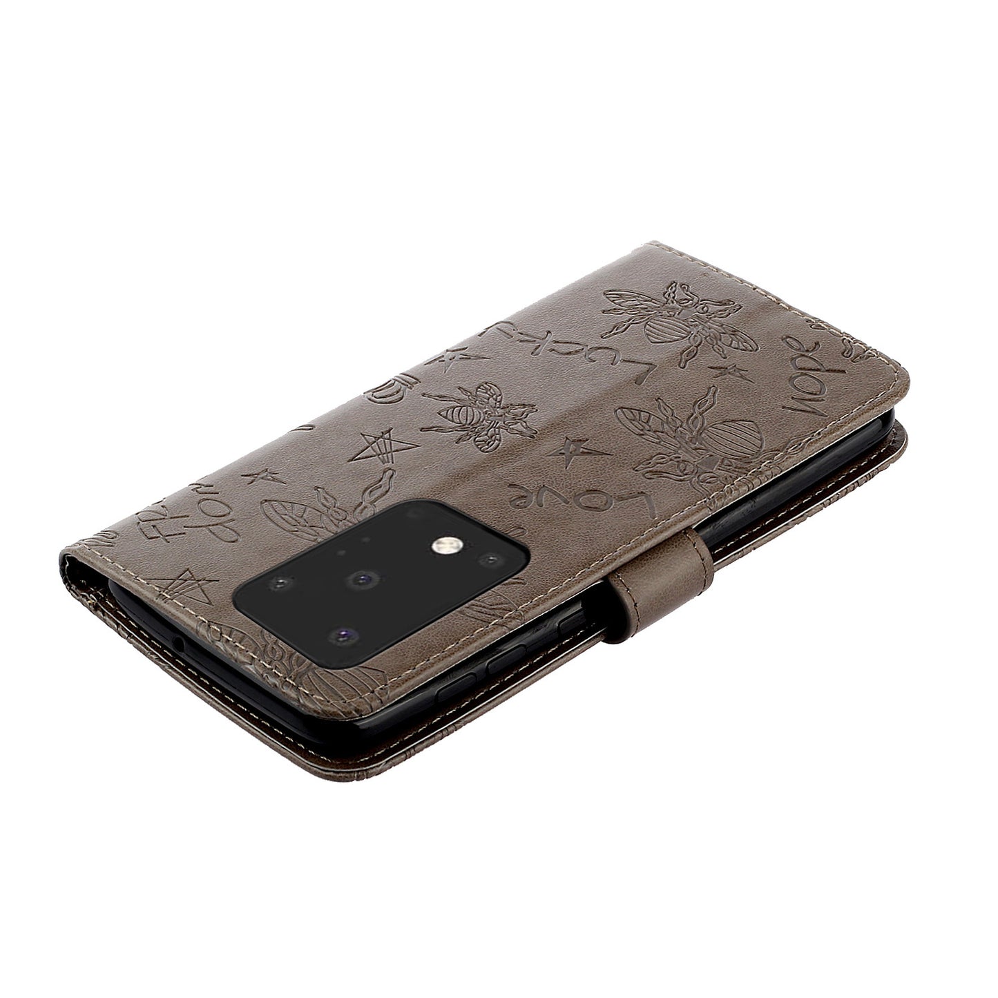 Bee Pattern Rhinestone Decor Leather Wallet Phone Case for Samsung Galaxy S20 Ultra - Brown