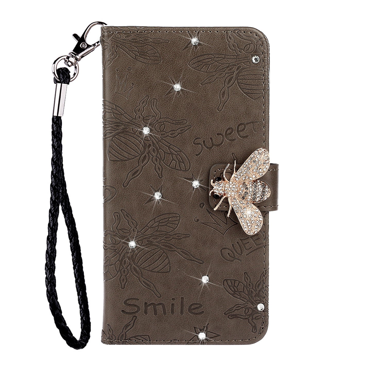 Bee Imprint Skin Rhinestone Decor Leather Cover for Samsung Galaxy S20 Plus - Brown