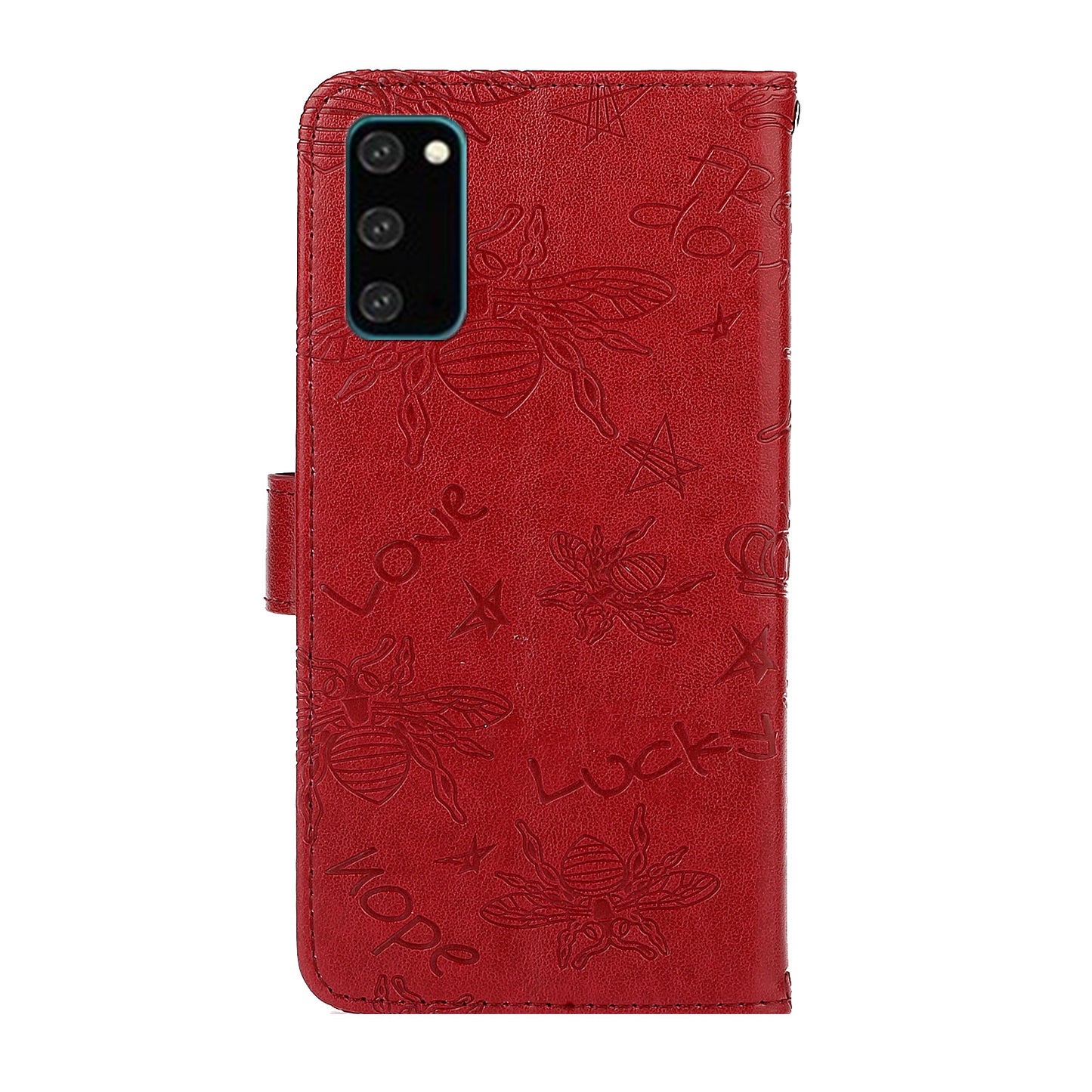 Bee Imprint Skin Rhinestone Decor Leather Cover for Samsung Galaxy S20 Plus - Red