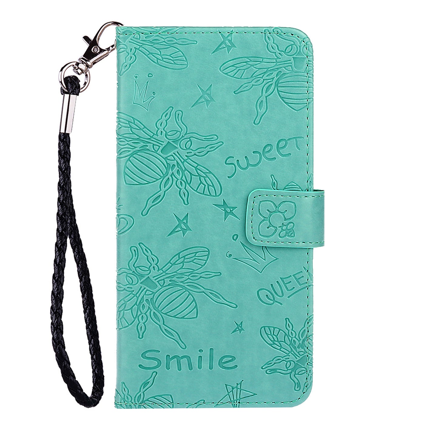 Imprint Bee TPU+PU Leather Wallet Case for Samsung Galaxy S20 Plus - Cyan