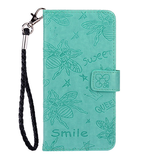 Imprint Bee TPU+PU Leather Wallet Case for Samsung Galaxy S20 Plus - Cyan