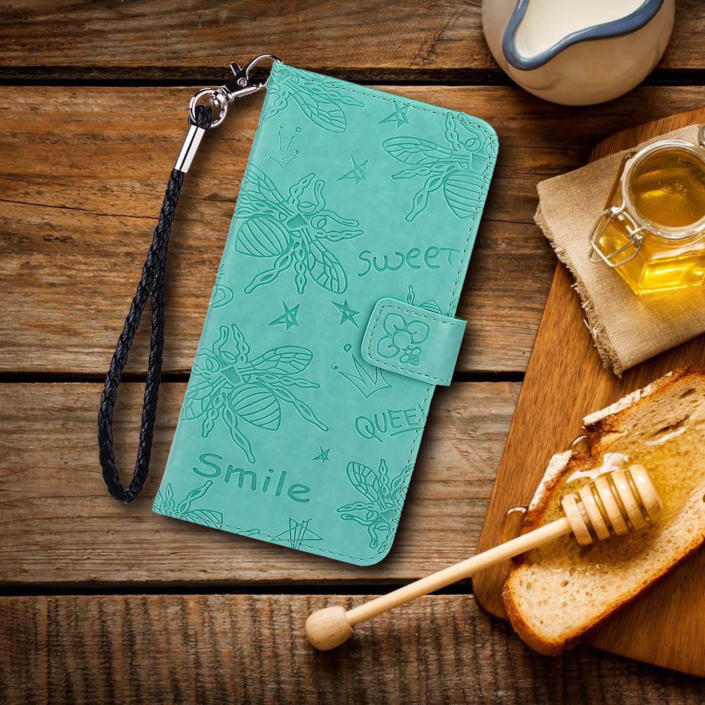 Imprint Bee TPU+PU Leather Wallet Case for Samsung Galaxy S20 Plus - Cyan